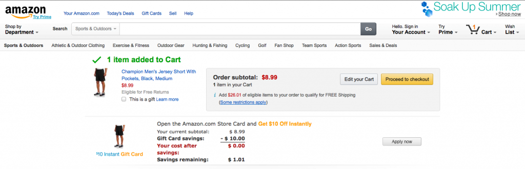 Así te sale en Amazon.com cuando seleccionás un producto y vas al carrito.